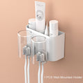 Durable Plastic Material, Space-Saving Wall-Mounted Holder - a Multi-Cup Toothbrush And Mouthwash Storage Rack with Ample Capacity