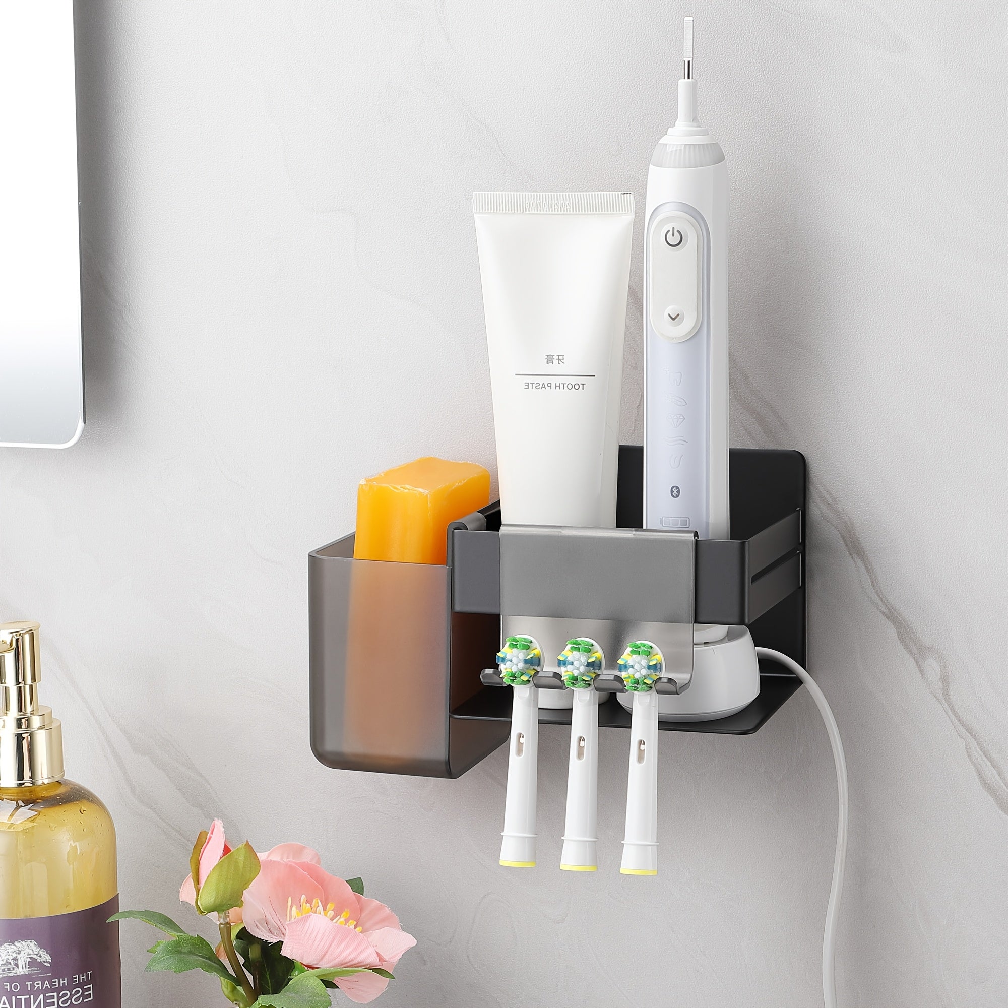 Electric Toothbrush Holder with Three Bathroom Additions, a Stainless Steel Wall-Mounted Holder That Is Self-Adhesive, a Silver Replacement Option That Requires No Drilling for Bathroom Storage
