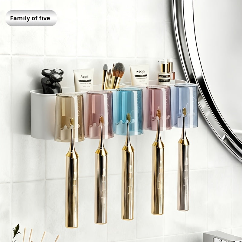 3pcs\u002F4pcs\u002F5pcs\u002F6pcs No-Drill Easy-Install Suction Cup Toothbrush Holder with Toothpaste Stand, Bathroom Toothbrush Storage Rack, No-Mark Toothbrush Holder, Detachable Wall-Mounted Bathroom Organizer for a Clean and Tidy Bathroom