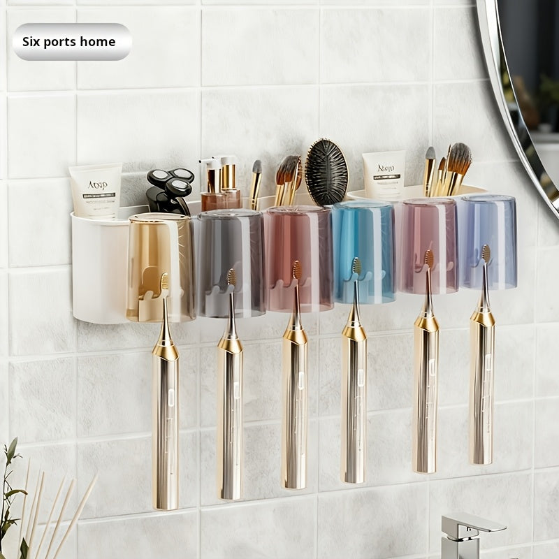 3pcs\u002F4pcs\u002F5pcs\u002F6pcs No-Drill Easy-Install Suction Cup Toothbrush Holder with Toothpaste Stand, Bathroom Toothbrush Storage Rack, No-Mark Toothbrush Holder, Detachable Wall-Mounted Bathroom Organizer for a Clean and Tidy Bathroom