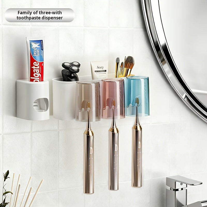 3pcs\u002F4pcs\u002F5pcs\u002F6pcs No-Drill Easy-Install Suction Cup Toothbrush Holder with Toothpaste Stand, Bathroom Toothbrush Storage Rack, No-Mark Toothbrush Holder, Detachable Wall-Mounted Bathroom Organizer for a Clean and Tidy Bathroom