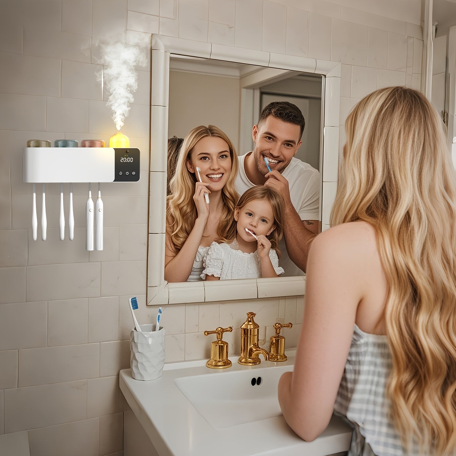 Toothbrush Holders with UV Toothbrush, Aromatherapy Diffuser & LRNight Light -4-Hour Smart Cruise Disinfection