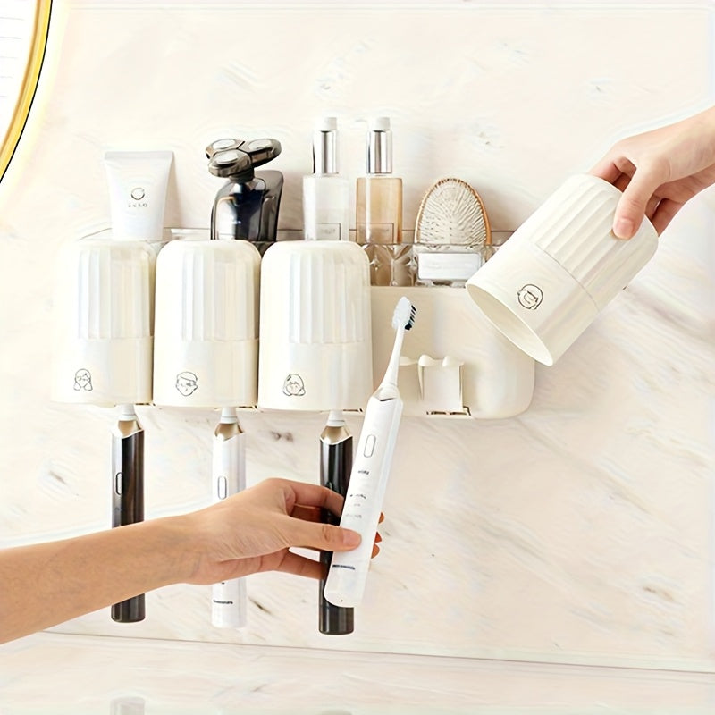 1pc of Elegant Cream White Toothbrush Holder for Two Or Four Cups, a Wall-Mounted Toothpaste Holder