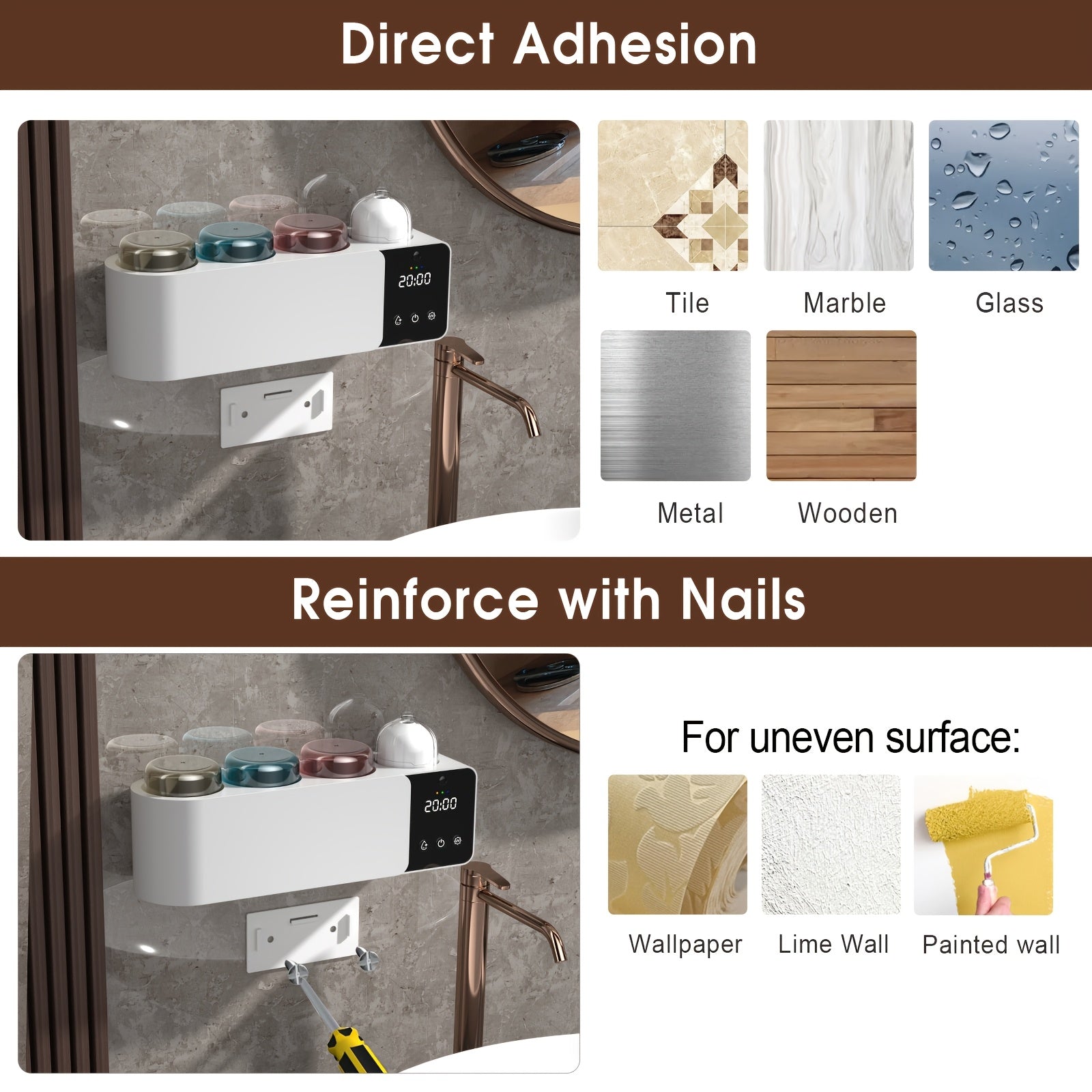 Toothbrush Holders with UV Toothbrush, Aromatherapy Diffuser & LRNight Light -4-Hour Smart Cruise Disinfection