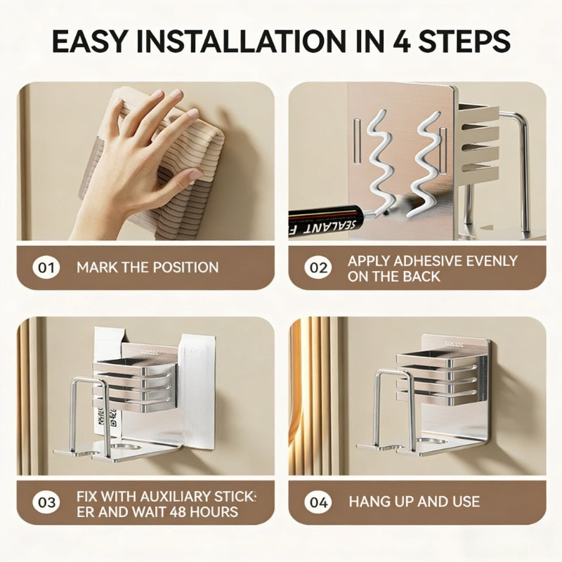 304 Stainless Steel Toothbrush Holder Designed for Wall Mounting in The Bathroom, a No-Drill Storage Solution for Toothpaste And Toothbrushes That Saves Space And Keeps Things Tidy