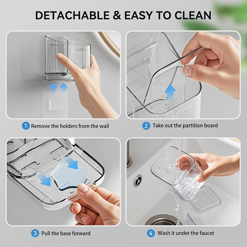 2pcs Bathroom Organizer, Bathroom Toothbrush Holder with 3 Slots, Detachable Electric Toothbrush Holder Wall-Mounted with Dividers