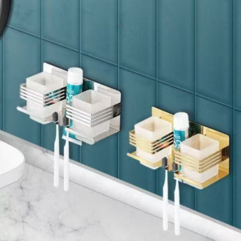 Stainless Steel Square Cup Wall-Mounted Toothpaste and Toothbrush Holder | No Punching Required, Suitable for Home, Bathroom, Hotel Use