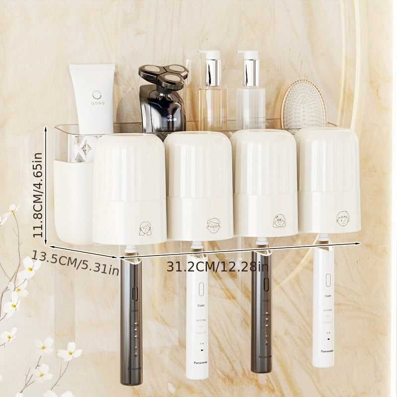 1pc of Elegant Cream White Toothbrush Holder for Two Or Four Cups, a Wall-Mounted Toothpaste Holder