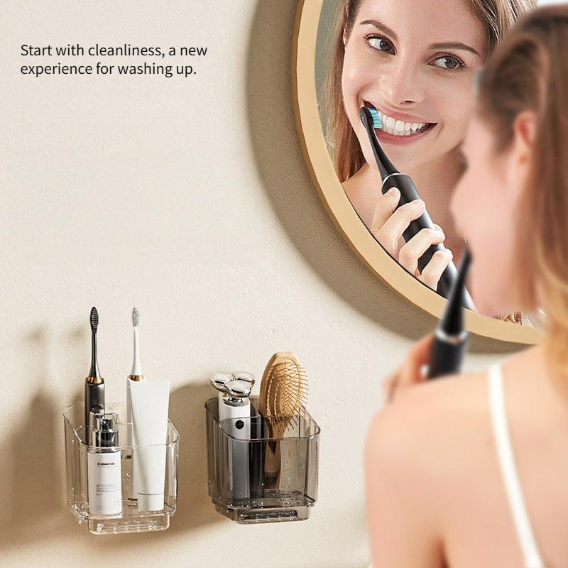 2pcs Bathroom Organizer, Bathroom Toothbrush Holder with 3 Slots, Detachable Electric Toothbrush Holder Wall-Mounted with Dividers
