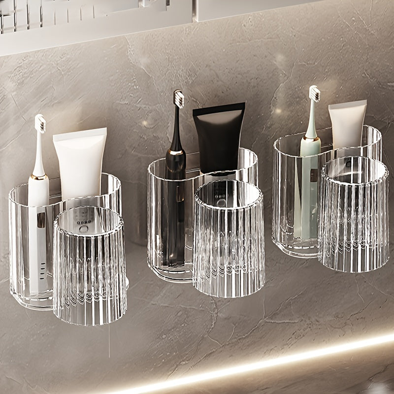 Wall-Mounted Toothbrush Holder Toothbrush Holder With Cup, No Drilling Required