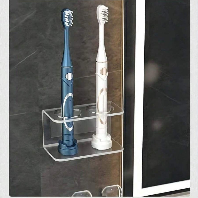 No Drill Adhesive\u002FWall-Mounted Acrylic Electric Toothbrush & Dental Holder - Transparent Bathroom Organizer with Toothpaste Storage Compatible for Electric Toothbrushes, Dental Tools - Space-Saving Modern Plastic Shelf, Easy Installation