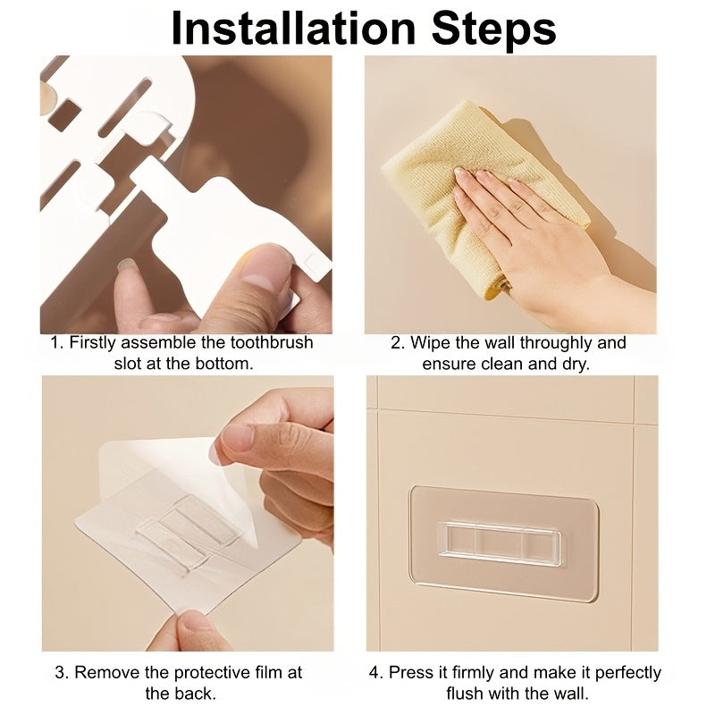 Durable Plastic Material, Space-Saving Wall-Mounted Holder - a Multi-Cup Toothbrush And Mouthwash Storage Rack with Ample Capacity