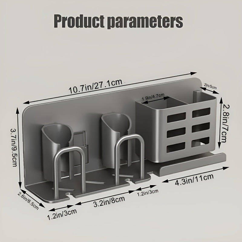 Wall-Mounted Aluminum Toothbrush Holder | No-Drill Installation | Multi-Color with Storage Slots & Cups | Space-Saving Bathroom Organizer for Electric Toothbrushes and Razors | Modern Design
