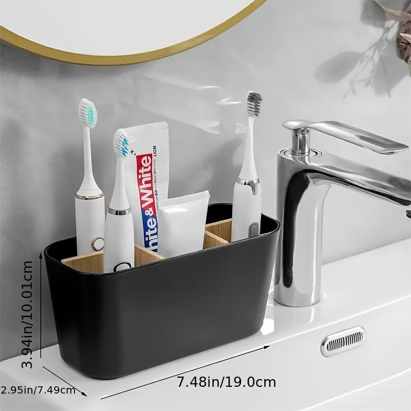 A Lightweight Black Plastic Organizer for The Bathroom Countertop Featuring Five Slots