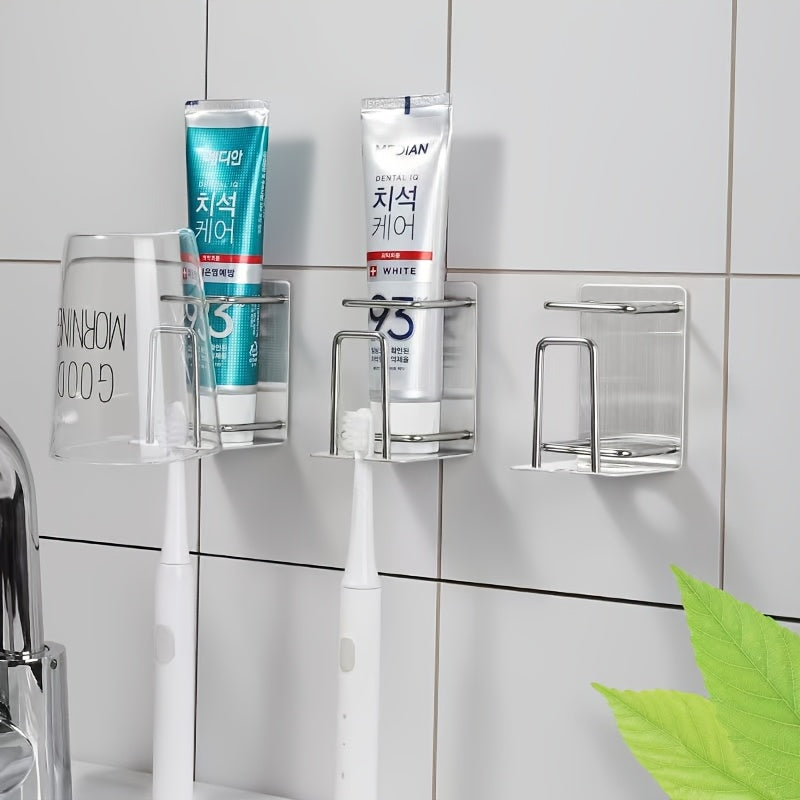 2pcs Stainless Steel Toothbrush Holder, Wall Mounted Cup Rack for Bathroom and Toothpaste, No Drilling Required, Durable and Easy to Clean, Bathroom Organizers And Storage