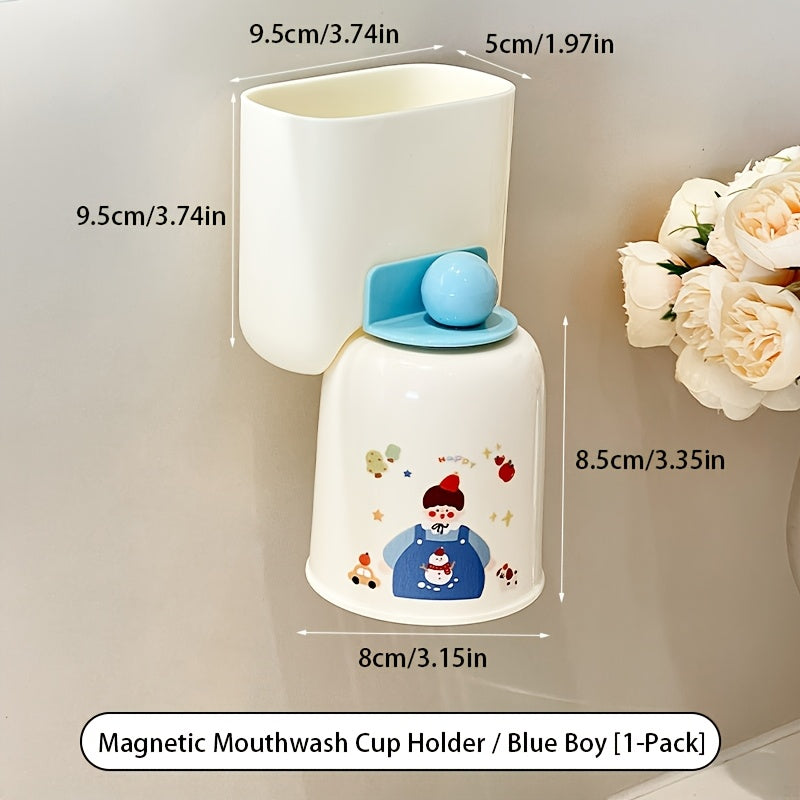 4-Pack Dopamine Magnetic Wall-Mounted Toothbrush Holder with Rinse Cup - Punch-Free