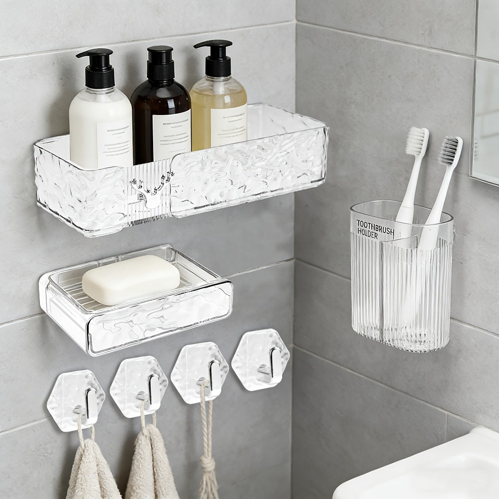 Acrylic Shower Shelves Bath Shelf Bathroom Shower Caddy Countop Organizer for Bathroom Storage Home Decor & Kitchen No Drilling, with Soap Box, Toothbrush Holder